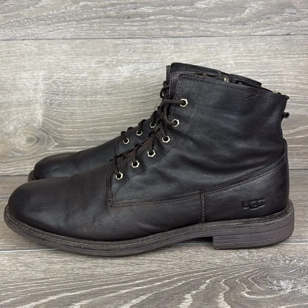 Ugg Morrison Men's Sz 14 Dark Stout Brown Leather Zip Wrap Around Lace-Up Boots